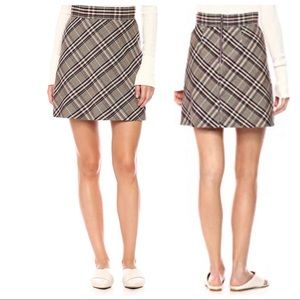 Theory Checkered Mini Skirt in Brown and Black